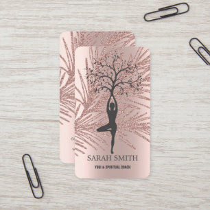 Tarjeta De Visita Elegante Rosa Cute Diamantes de Oro Yoga