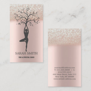 Tarjeta De Visita Elegante Rosa Cute Diamantes de Oro Yoga