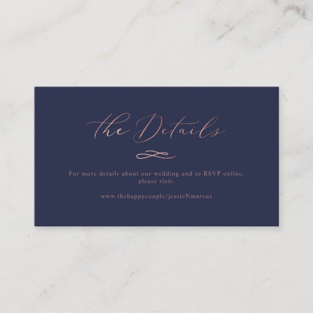 Tarjeta De Visita Elegante Rosa de caligrafía de lujo detalles Boda  (Anverso)