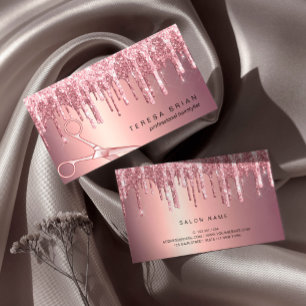 Tarjeta De Visita Elegante rosa de cobre purpurina de oro gotea pelu
