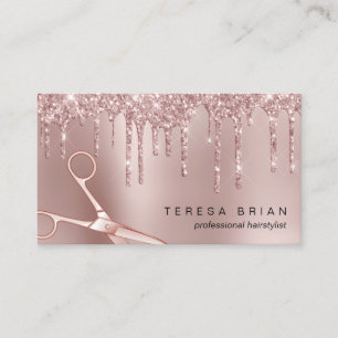 Tarjeta De Visita Elegante rosa de cobre purpurina dorado gotea pein