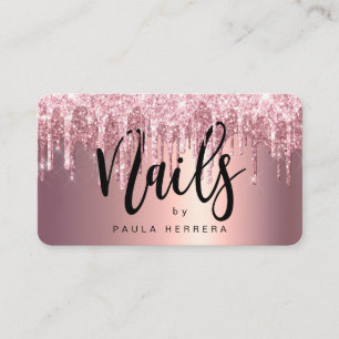 Tarjeta De Visita Elegante rosa de cobre purpurina dorado gotea uña