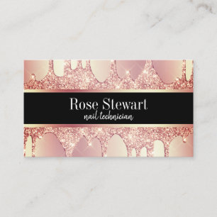 Tarjeta De Visita Elegante rosa de cobre purpurina dorado gotea uña