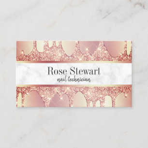 Tarjeta De Visita Elegante rosa de cobre purpurina dorado gotea uña