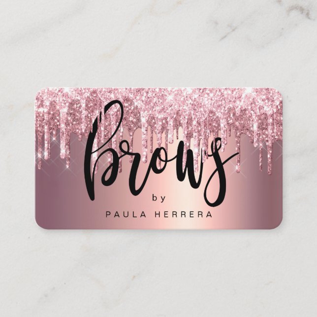 Tarjeta De Visita Elegante rosa de cobre purpurina oro gotea cejas (Anverso)