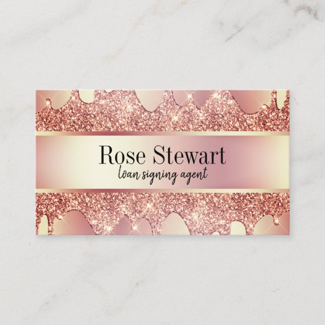 Tarjeta De Visita Elegante rosa de cobre purpurina oro gotea notario (Anverso)