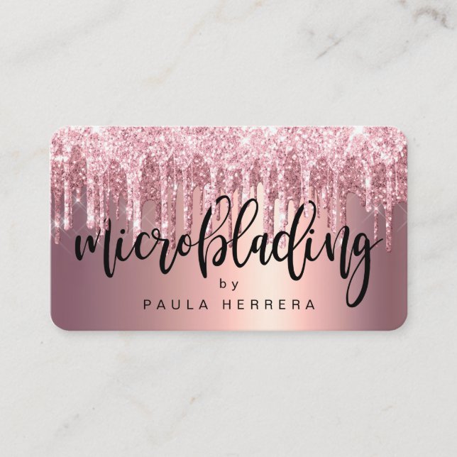 Tarjeta De Visita Elegante rosa de cobre purpurina oro goteo microbl (Anverso)