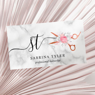 Tarjeta De Visita Elegante rosa de cobre tijeras de oro peinado