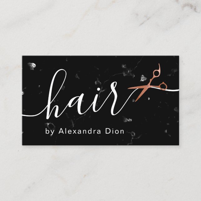 Tarjeta De Visita Elegante rosa de cobre tijeras de oro peinado (Anverso)