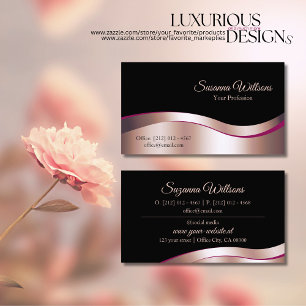 Tarjeta De Visita Elegante Rosa de color negro ondulado dorado lujos