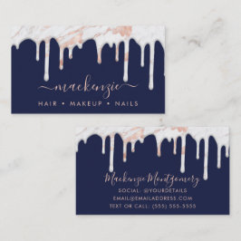 Tarjeta De Visita Elegante Rosa de goteo Marble de oro
