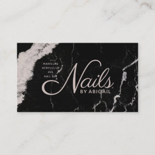 Tarjeta De Visita Elegante Rosa De Mármol Negro Taupe Nails Por "Nom