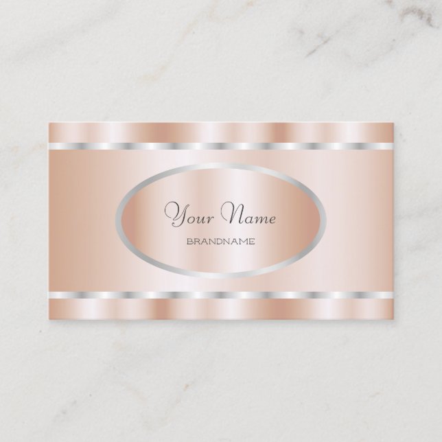 Tarjeta De Visita Elegante Rosa de oro con cuadro plateado profesion (Anverso)