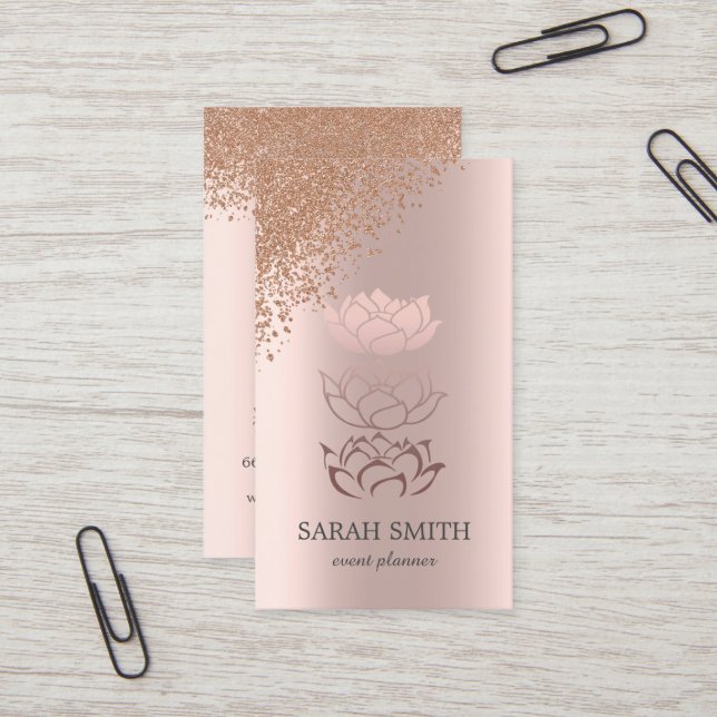 Tarjeta De Visita Elegante Rosa de oro Diamantes Lotus Business (Anverso/Reverso In Situ)