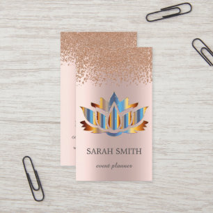 Tarjeta De Visita Elegante Rosa de oro Diamantes Lotus Business