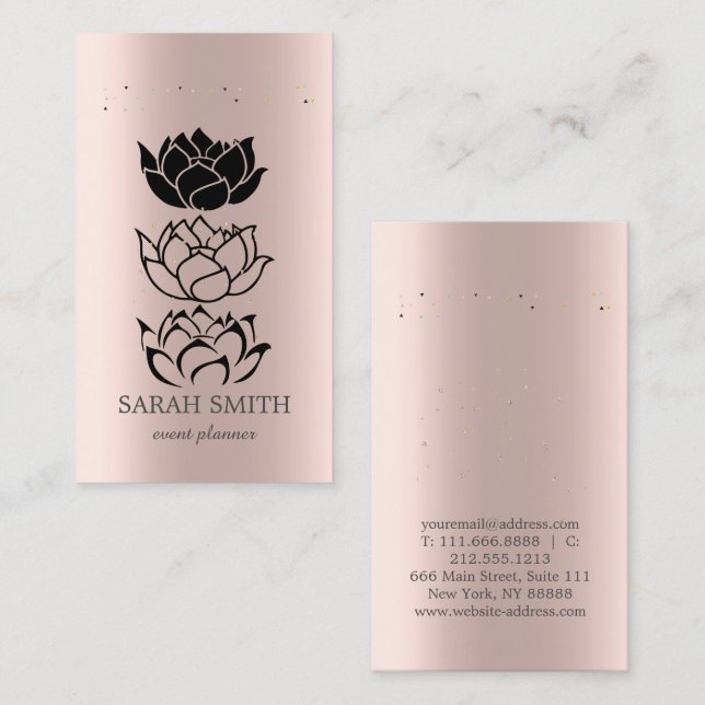 Tarjeta De Visita Elegante Rosa de oro Diamantes Lotus Business (Anverso / Reverso)