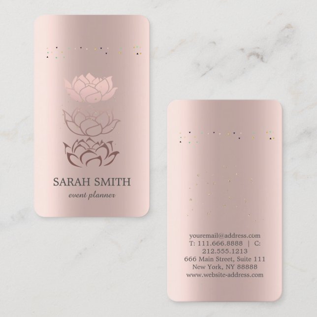 Tarjeta De Visita Elegante Rosa de oro Diamantes Lotus Business (Anverso / Reverso)