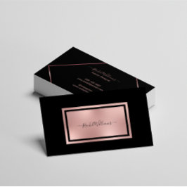 Tarjeta De Visita Elegante Rosa de oro negro Minimalista