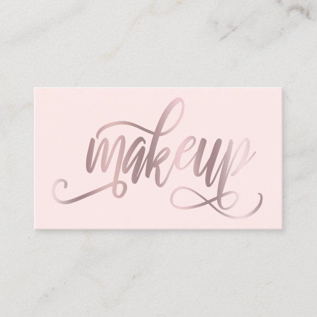 Tarjeta De Visita Elegante rosa de oro y artista de maquillaje rosa (Anverso)