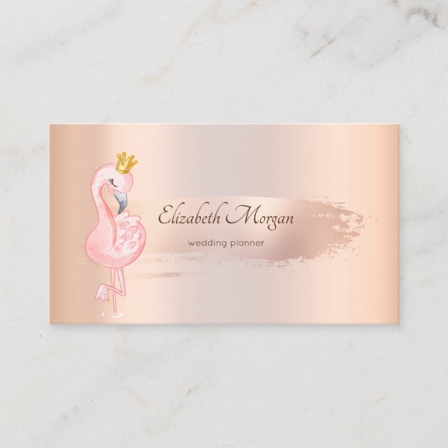 Tarjeta De Visita Elegante Rosa de pincel de oro, flamencos (Anverso)