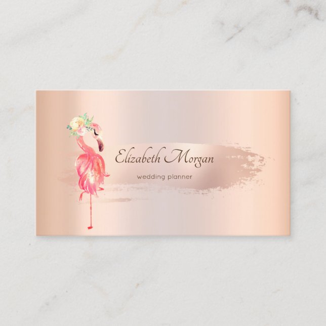Tarjeta De Visita Elegante Rosa de pincel de oro, Flamingos Business (Anverso)