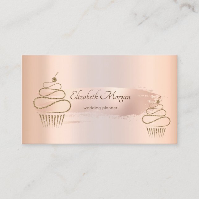 Tarjeta De Visita Elegante Rosa de pincel de oro, pasteles de oro (Anverso)