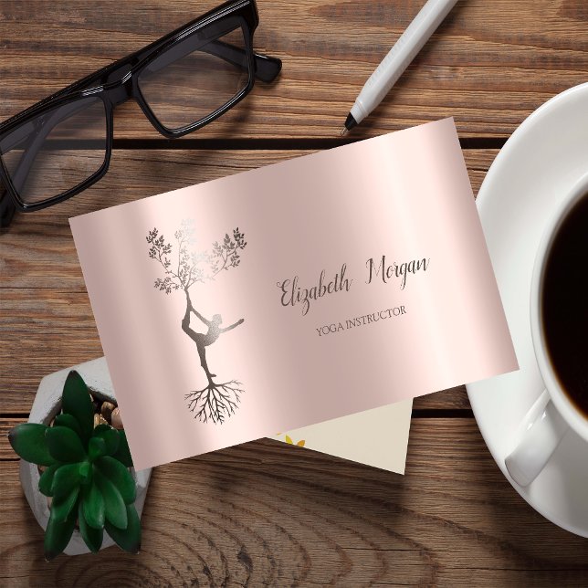 Tarjeta De Visita Elegante Rosa de Yoga Hembra de Oro Silhouette (Subido por el creador)