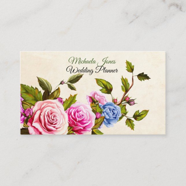 Tarjeta De Visita Elegante Rosa Diseñador Planner Florist (Anverso)