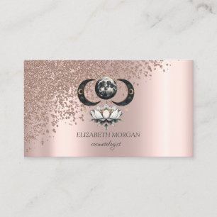 Tarjeta De Visita Elegante Rosa Dorada Moderna Diamantes Loto Luna