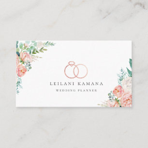 Tarjeta De Visita Elegante Rosa dorado anillos floral