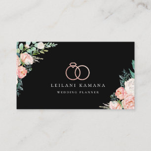 Tarjeta De Visita Elegante Rosa dorado anillos floral