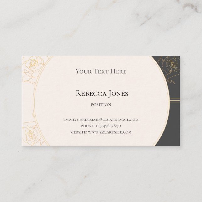 Tarjeta De Visita Elegante Rosa dorado crema monograma gris oscuro (Anverso)