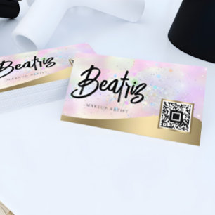 Tarjeta De Visita Elegante rosa dorado femenino brillo holográfico