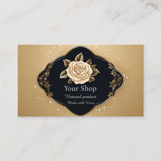 Tarjeta De Visita Elegante Rosa dorado floral (Anverso)