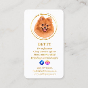 Tarjeta De Visita Elegante Rosa Dorado Foto Perro Mascota Redes Soci