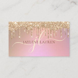 Tarjeta De Visita Elegante Rosa Dorado Glam Monograma con Goteo de B