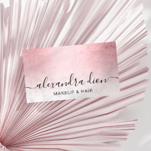 Tarjeta De Visita Elegante rosa dorado maquillaje y cabello de mármo