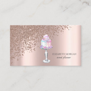 Tarjeta De Visita Elegante Rosa Dorado Moderno Tortas Dulces Diamant
