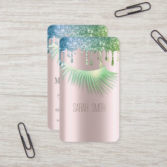 Tarjeta De Visita Elegante Rosa dorado Purpurina gotea pestañas (Anverso/Reverso In Situ)