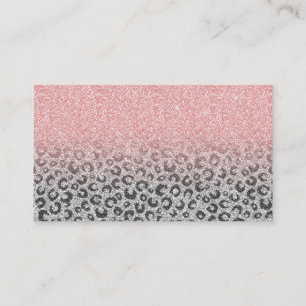 Tarjeta De Visita Elegante Rosa dorado y Purpurina plateado Leopardo