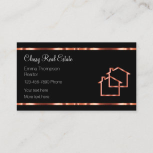 Tarjeta De Visita Elegante Rosa elegante inmueble de tono dorado
