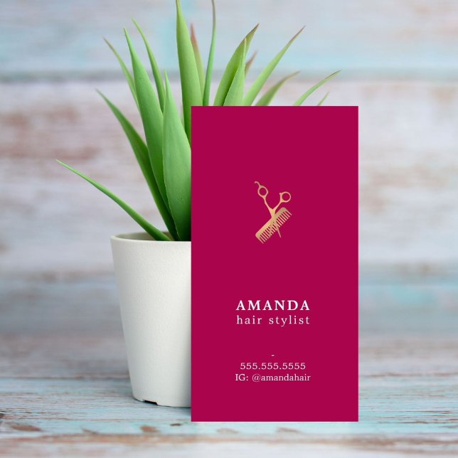 Tarjeta De Visita Elegante Rosa Faux Gold Scissors Comb Hairstylist (Subido por el creador)