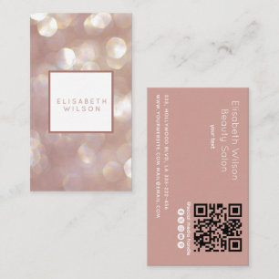 Tarjeta De Visita Elegante rosa femenino minimalista  de oro QR