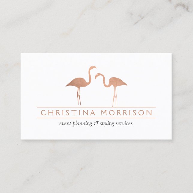 Tarjeta De Visita Elegante Rosa Flamingos de oro Planner de eventos  (Anverso)