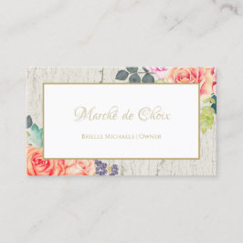 Tarjeta De Visita Elegante Rosa Floral Crackeado Paint Rustic Boutiq