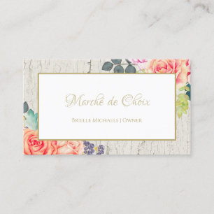 Tarjeta De Visita Elegante Rosa Floral Crackeado Paint Rustic Boutiq