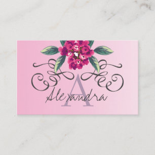 Tarjeta De Visita Elegante Rosa Floral Monograma Clásico