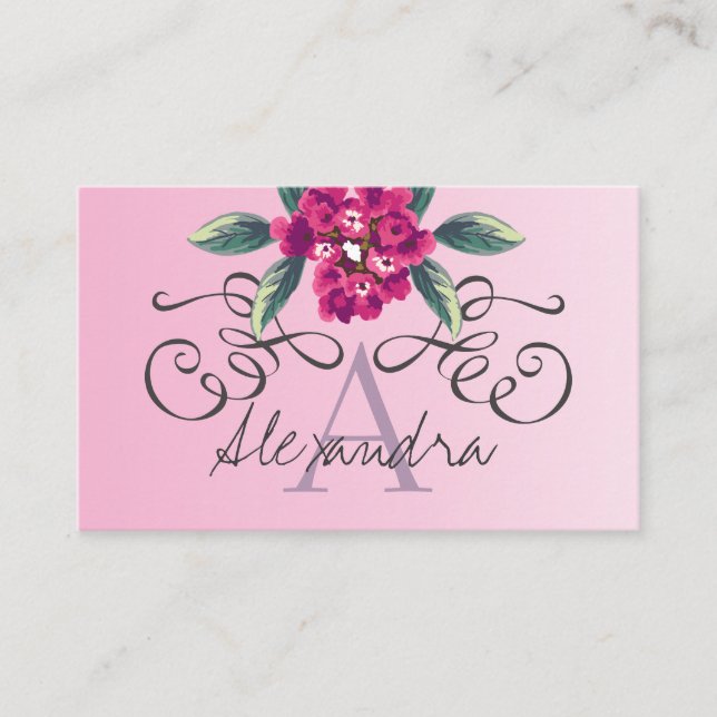 Tarjeta De Visita Elegante Rosa Floral Monograma Clásico (Anverso)