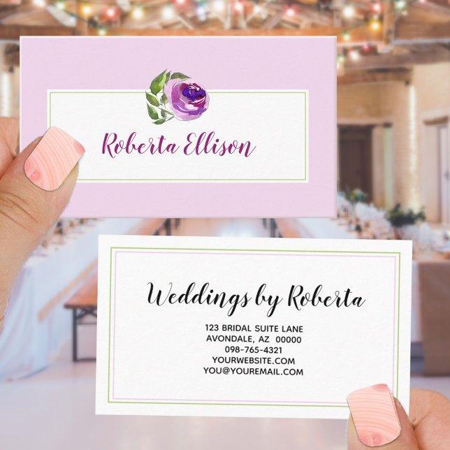 Tarjeta De Visita Elegante Rosa Floral Purple Shades Acuarela (Subido por el creador)