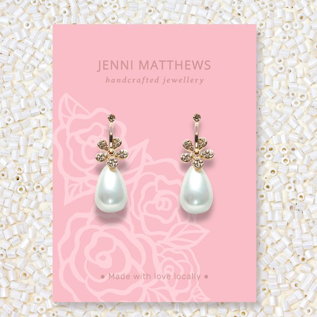Tarjeta De Visita Elegante Rosa Flores Salmon Pink Earring (Elegant Rose Flowers Salmon Pink Earring Display Business Card)